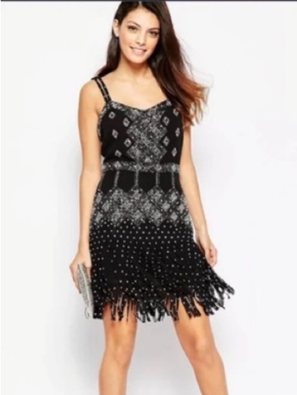 French Connection Black Fringe Mini Dress